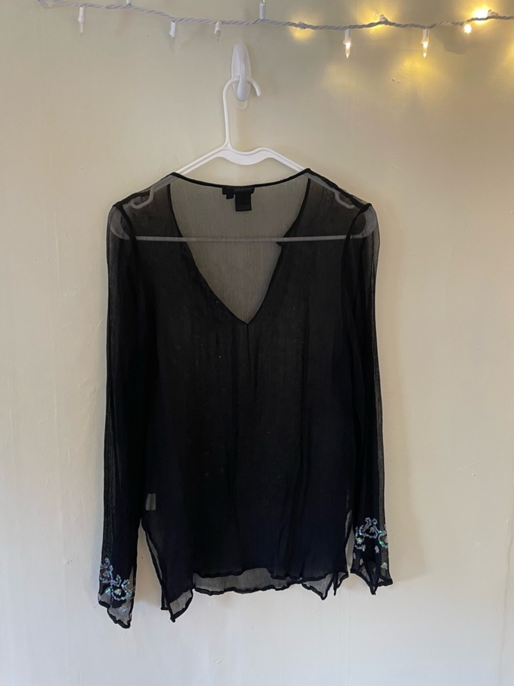 VENUS Black LongSleeve Embellished 100% Silk Y2K Top Tunic Beach Summer Cover - Picture 13 of 16